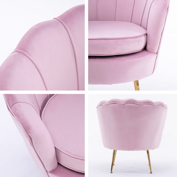 Armchair Lounge Chair Accent Velvet Shell Scallop + Round Ottoman Footstool Pink Ottomans Footstools & Poufs