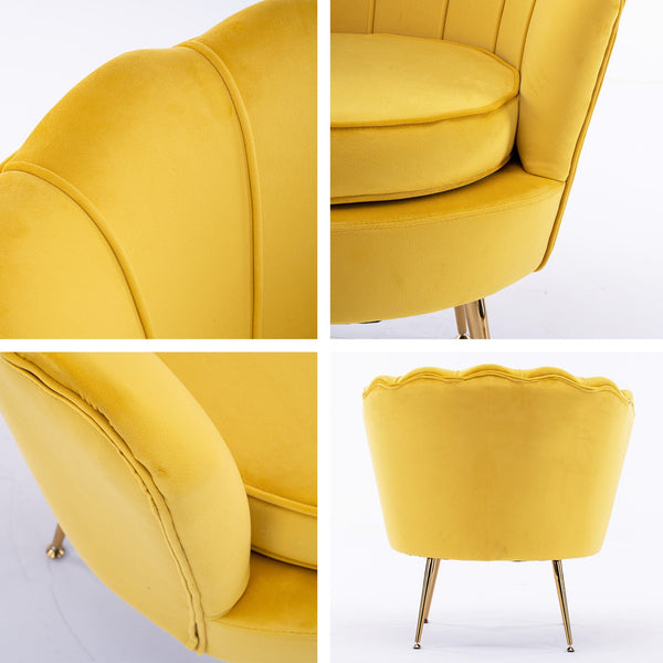 Armchair Lounge Chair Accent Velvet Shell Scallop + Round Ottoman Footstool Yellow Ottomans Footstools & Poufs