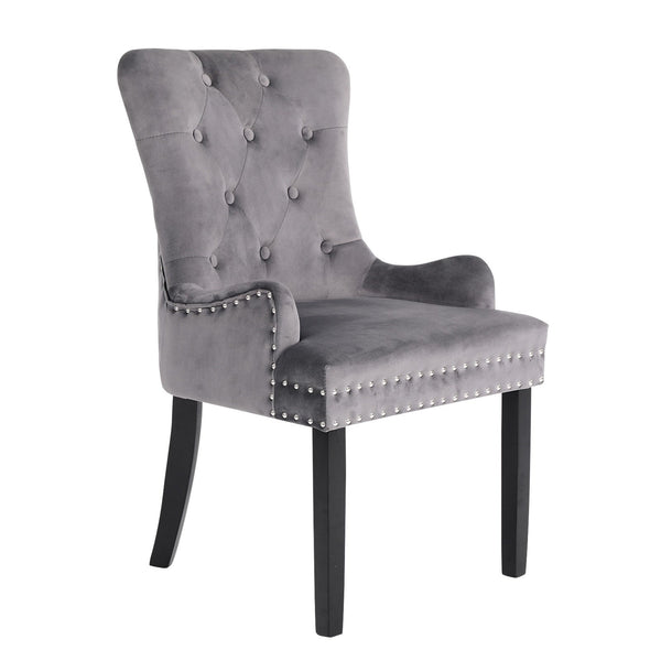 French Provincial Dining Chair Ring Studded Velvet Rubberwood Leg Lisse Grey Dining Chairs