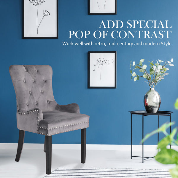 French Provincial Dining Chair Ring Studded Velvet Rubberwood Leg Lisse Grey Dining Chairs