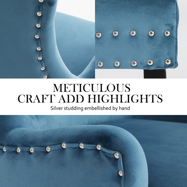 2X French Provincial Dining Chair Ring Studded Velvet Rubberwood Leg Lisse Navy Blue Dining Chairs