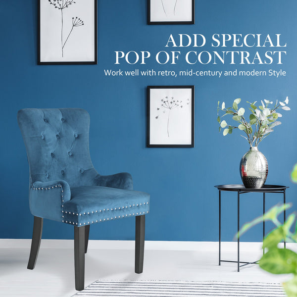 4X French Provincial Dining Chair Ring Studded Velvet Rubberwood Leg Lisse Navy Blue Dining Chairs