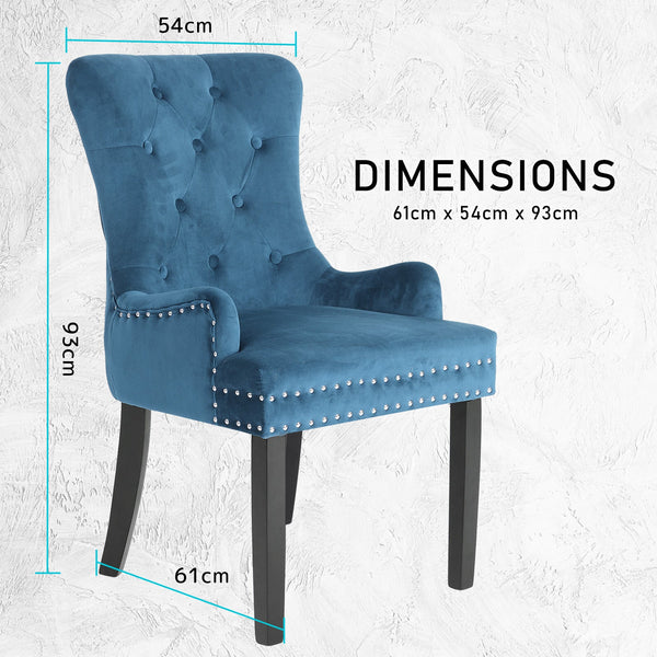 4X French Provincial Dining Chair Ring Studded Velvet Rubberwood Leg Lisse Navy Blue Dining Chairs