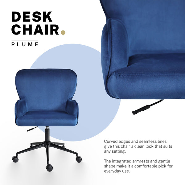 Desk Armchair Home Office Swivel Chair Adjustable Height Seat Plume Blue Office Chairs