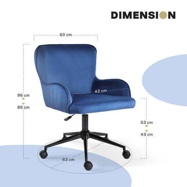 Desk Armchair Home Office Swivel Chair Adjustable Height Seat Plume Blue Office Chairs