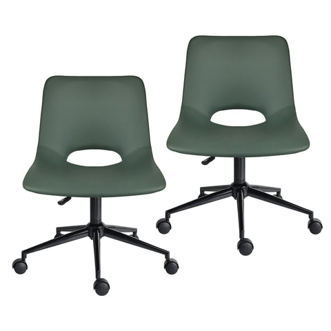 2 Set Office Desk Chair Pu Leather Home Swivel Cut Out Seat Halo Green Office Chairs