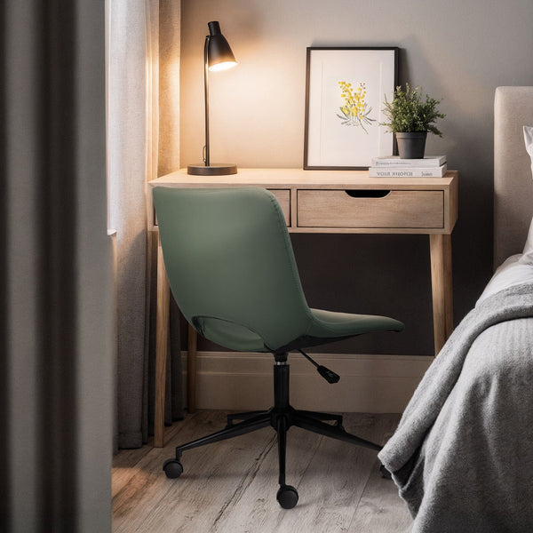 2 Set Office Desk Chair Pu Leather Home Swivel Cut Out Seat Halo Green Office Chairs