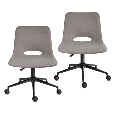 2 Set Office Desk Chair Loop Yarn Fabric Home Swivel Cut Out Seat Halo Grey Office Chairs