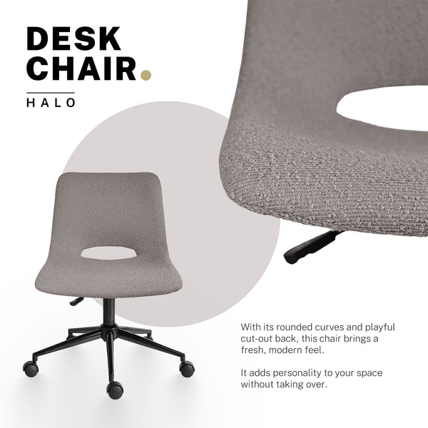 2 Set Office Desk Chair Loop Yarn Fabric Home Swivel Cut Out Seat Halo Grey Office Chairs