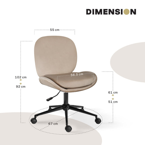 Office Desk Chair Velvet Armless Swivel Study Seat Ovoid Pale Khaki Office Chairs