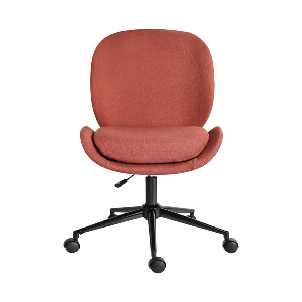 Office Desk Chair Linen Fabric Armless Swivel Study Seat Ovoid Earthy Red Office Chairs