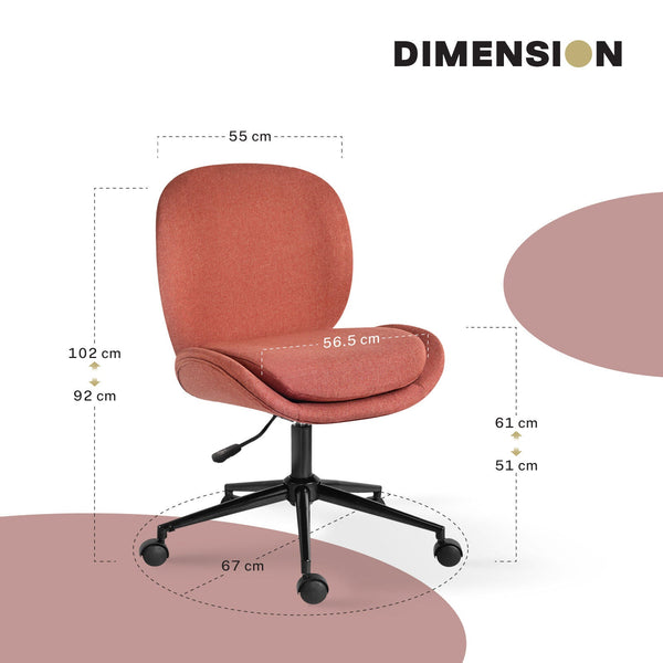 Office Desk Chair Linen Fabric Armless Swivel Study Seat Ovoid Earthy Red Office Chairs