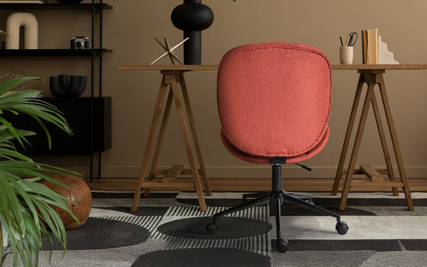 Office Desk Chair Linen Fabric Armless Swivel Study Seat Ovoid Earthy Red Office Chairs