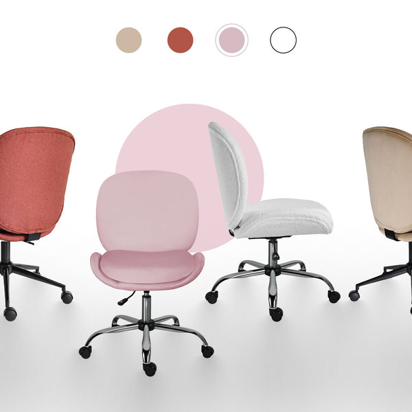 Office Desk Chair Velvet Armless Swivel Study Seat Ovoid Pink Office Chairs