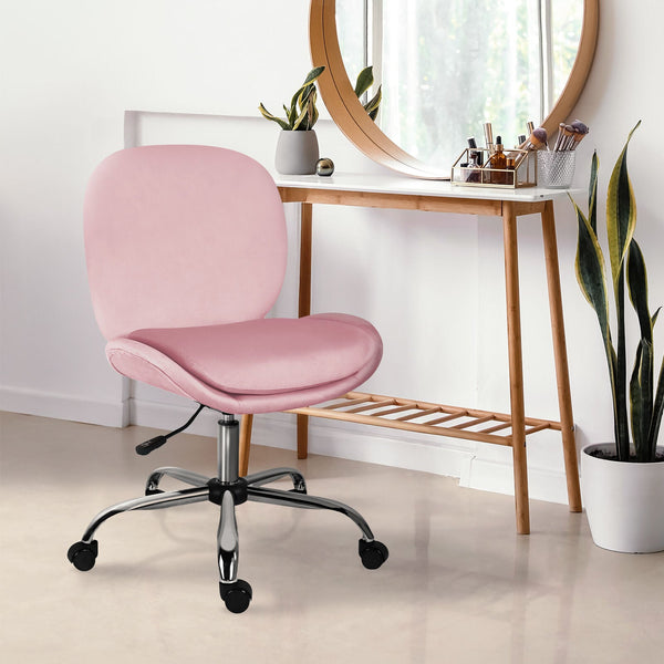 Office Desk Chair Velvet Armless Swivel Study Seat Ovoid Pink Office Chairs