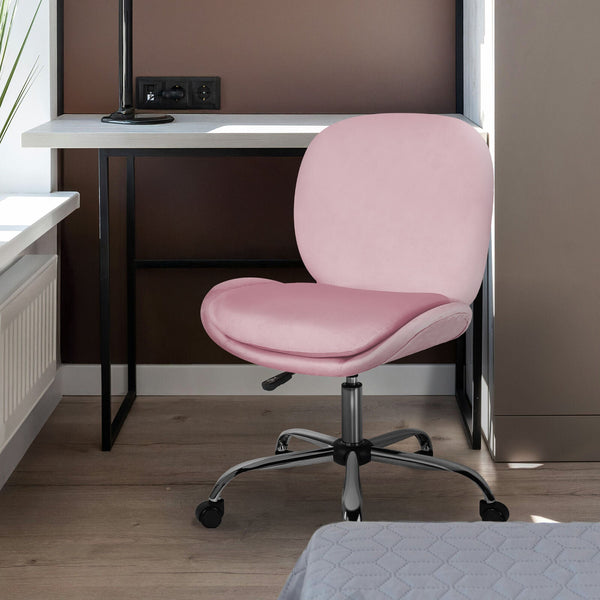 Office Desk Chair Velvet Armless Swivel Study Seat Ovoid Pink Office Chairs