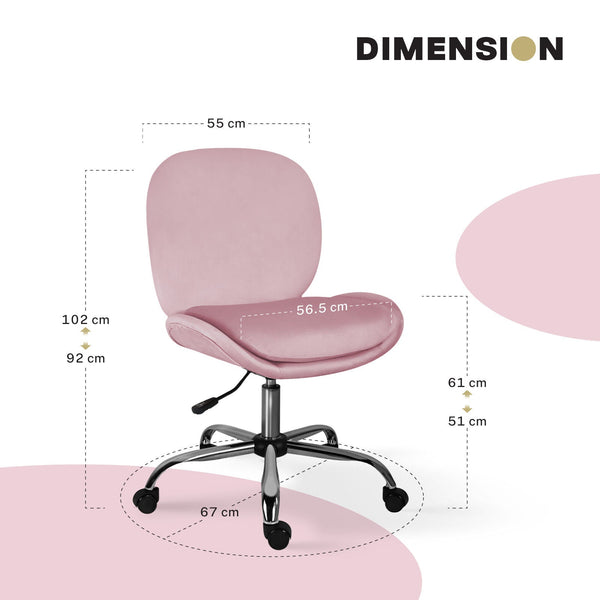 Office Desk Chair Velvet Armless Swivel Study Seat Ovoid Pink Office Chairs