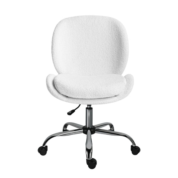 Office Desk Chair Teddy Boucle Armless Swivel Study Seat Ovoid White Office Chairs
