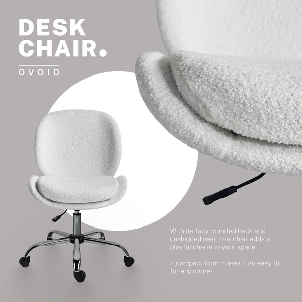 Office Desk Chair Teddy Boucle Armless Swivel Study Seat Ovoid White Office Chairs