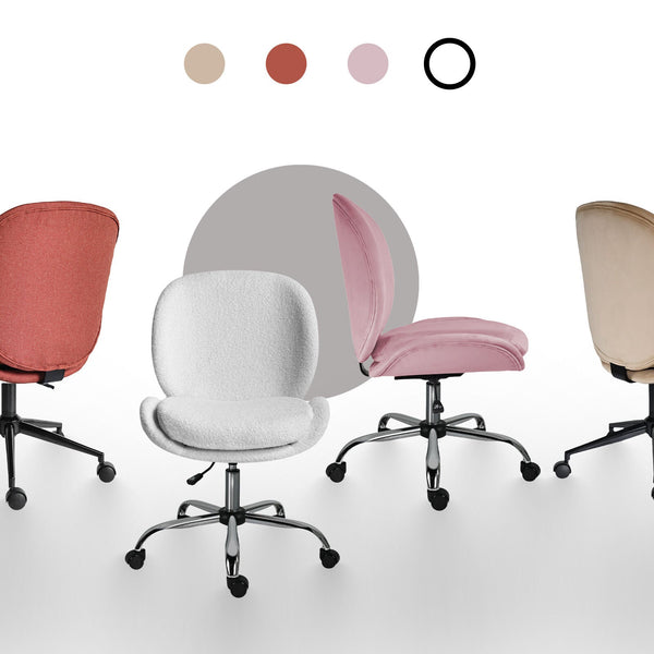 Office Desk Chair Teddy Boucle Armless Swivel Study Seat Ovoid White Office Chairs