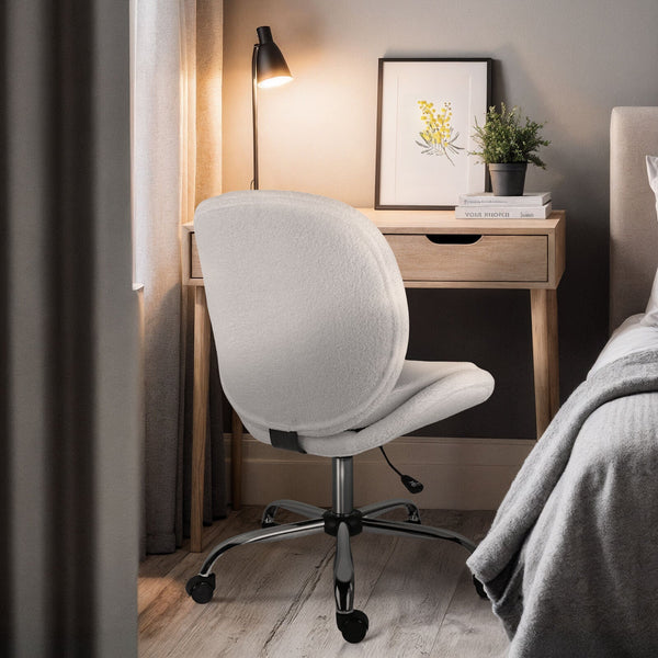 Office Desk Chair Teddy Boucle Armless Swivel Study Seat Ovoid White Office Chairs