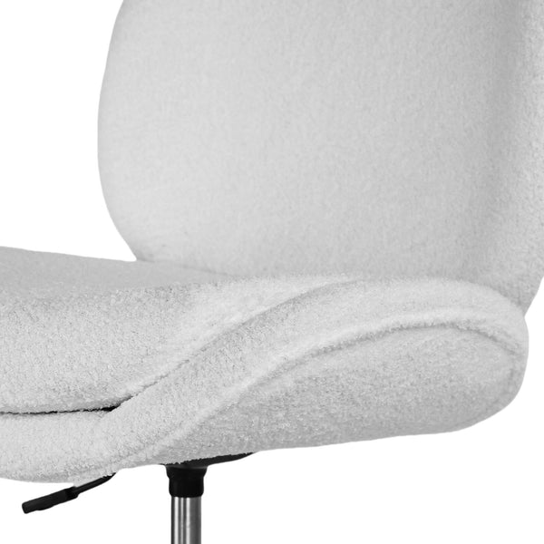 Office Desk Chair Teddy Boucle Armless Swivel Study Seat Ovoid White Office Chairs