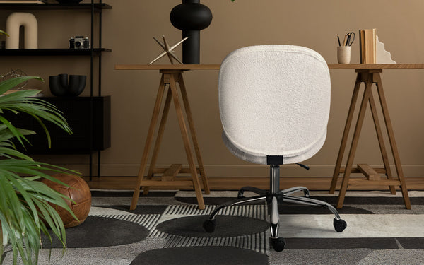 Office Desk Chair Teddy Boucle Armless Swivel Study Seat Ovoid White Office Chairs