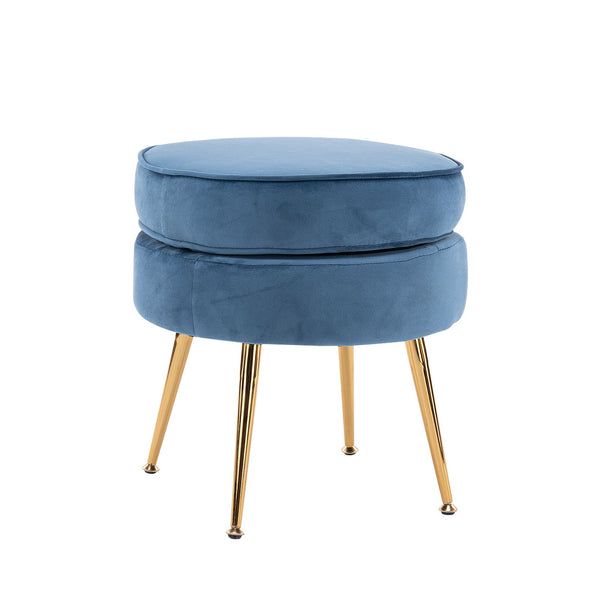 Ottoman Foot Stool Velvet Fabric Metal Leg Round Navy Blue Ottomans Footstools & Poufs