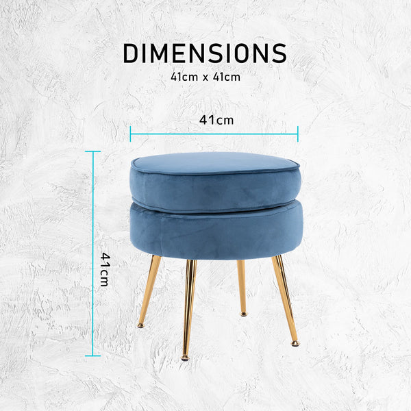 Ottoman Foot Stool Velvet Fabric Metal Leg Round Navy Blue Ottomans Footstools & Poufs