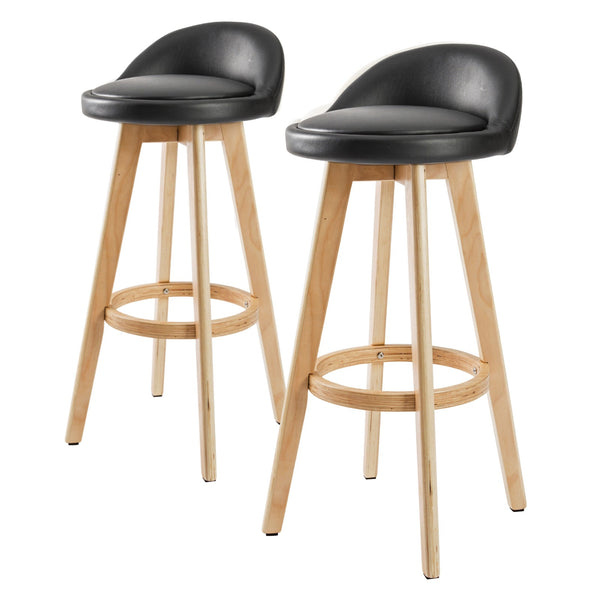 2X Bar Stool Dining Chair Leather Leila 72Cm Black Benches Bar Stools