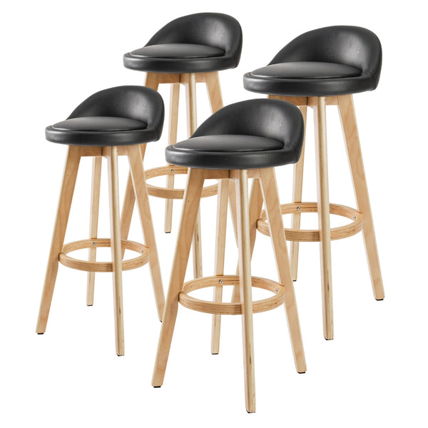4X Bar Stool Dining Chair Leather Leila 72Cm Black Benches Bar Stools