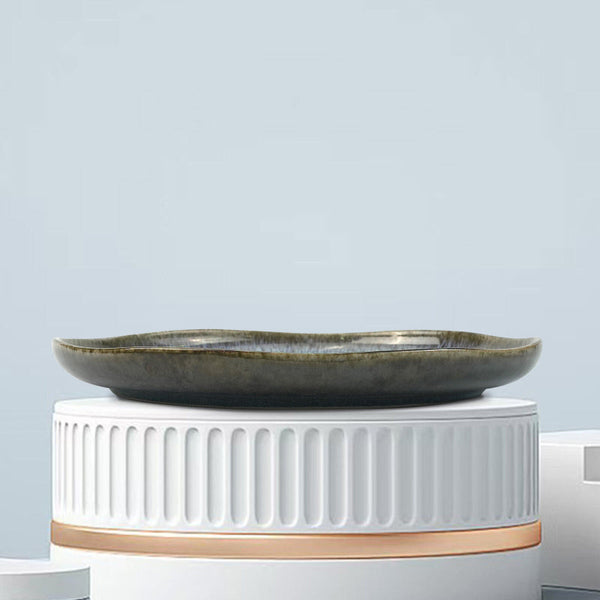 3 Pieces Reactive Glazed Ceramic Organic Fine Dinner Set With Plate And Bowl Earthy Aqua Dinner Sets