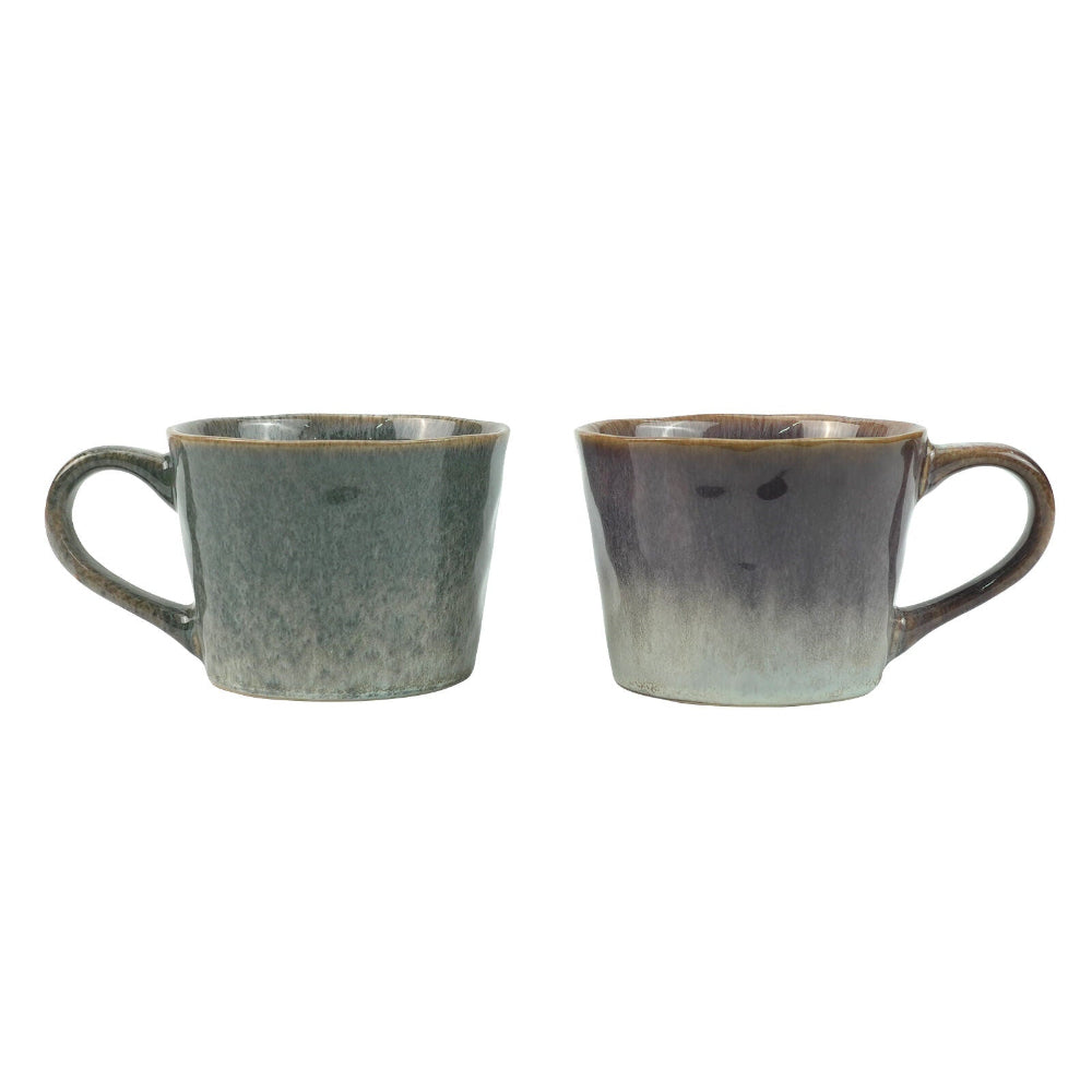 2X Reactive Glazed Ceramic Organic Coffee Mug 350Ml Natural Earthy Grey Blue Mugs