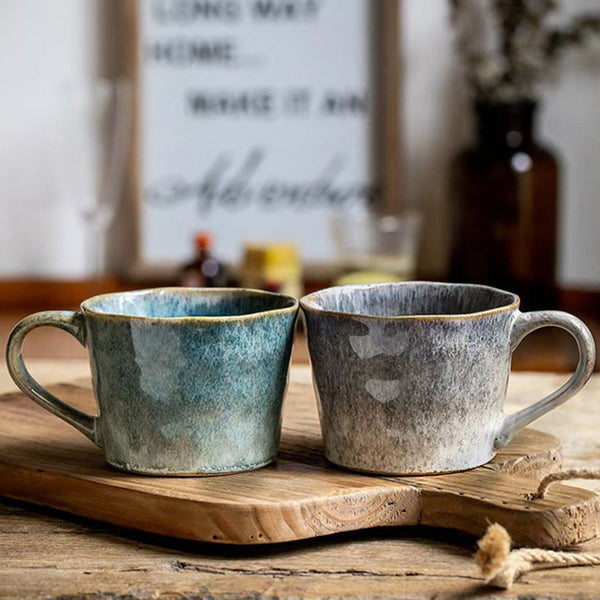 2X Reactive Glazed Ceramic Organic Coffee Mug 350Ml Natural Earthy Grey Blue Mugs