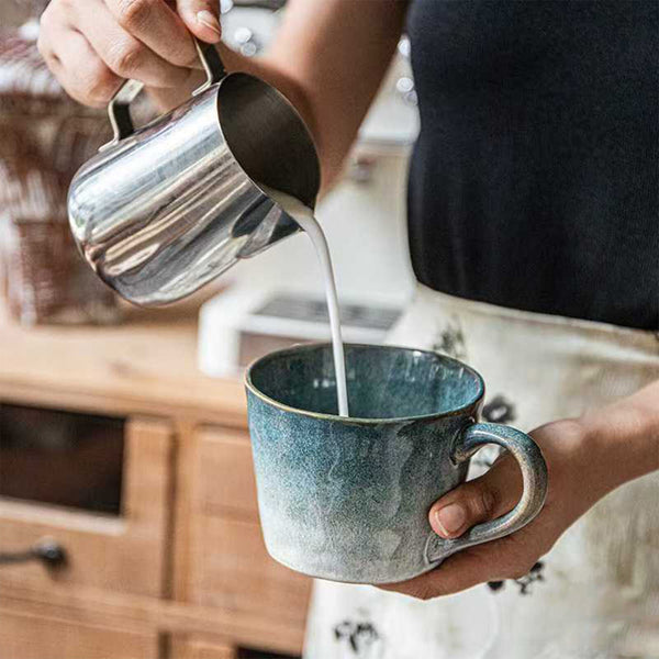 2X Reactive Glazed Ceramic Organic Coffee Mug 350Ml Natural Earthy Grey Blue Mugs