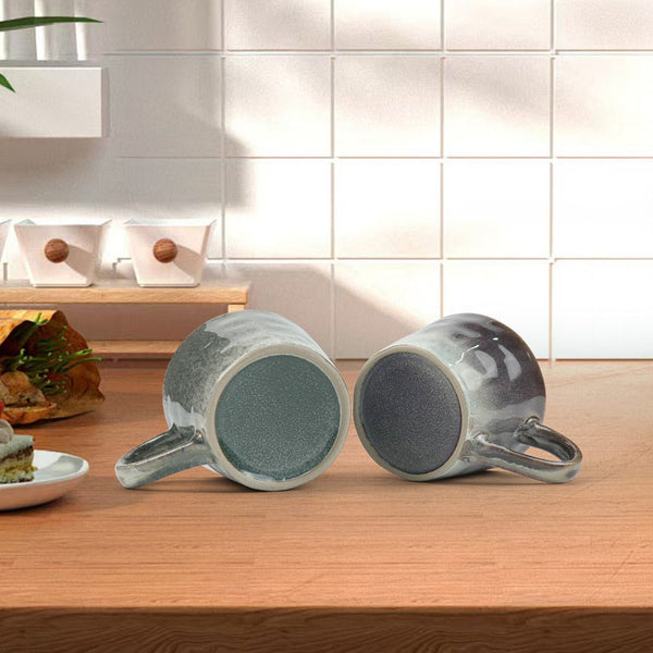 2X Reactive Glazed Ceramic Organic Coffee Mug 350Ml Natural Earthy Grey Blue Mugs