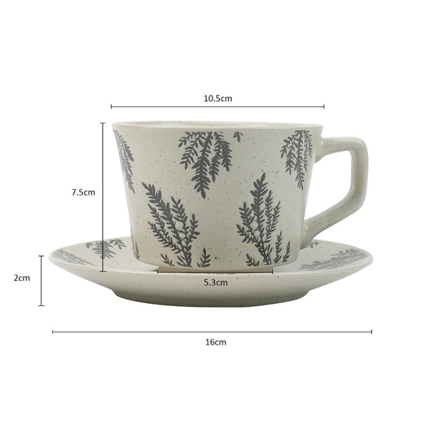 High Fired Ceramic Stoneware Speckle Cup & Saucer Set 380Ml Floral Tea Spoon Earthy Grey Cups & Saucers