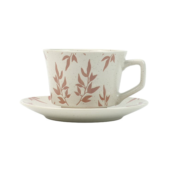 High Fired Ceramic Stoneware Speckle Cup & Saucer Set 380Ml Floral Tea Spoon Earthy Red Cups & Saucers