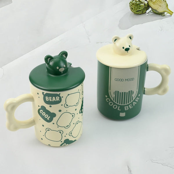 Lanci Aristo High Fired Ceramic Porcelain Mug Set With Lid And Spoon Green Mugs