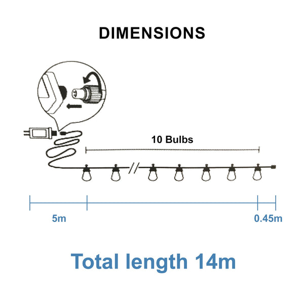 Festoon 10 Bulbs 14M Fairy Led Waterproof Outdoor Christmas Party String Lights