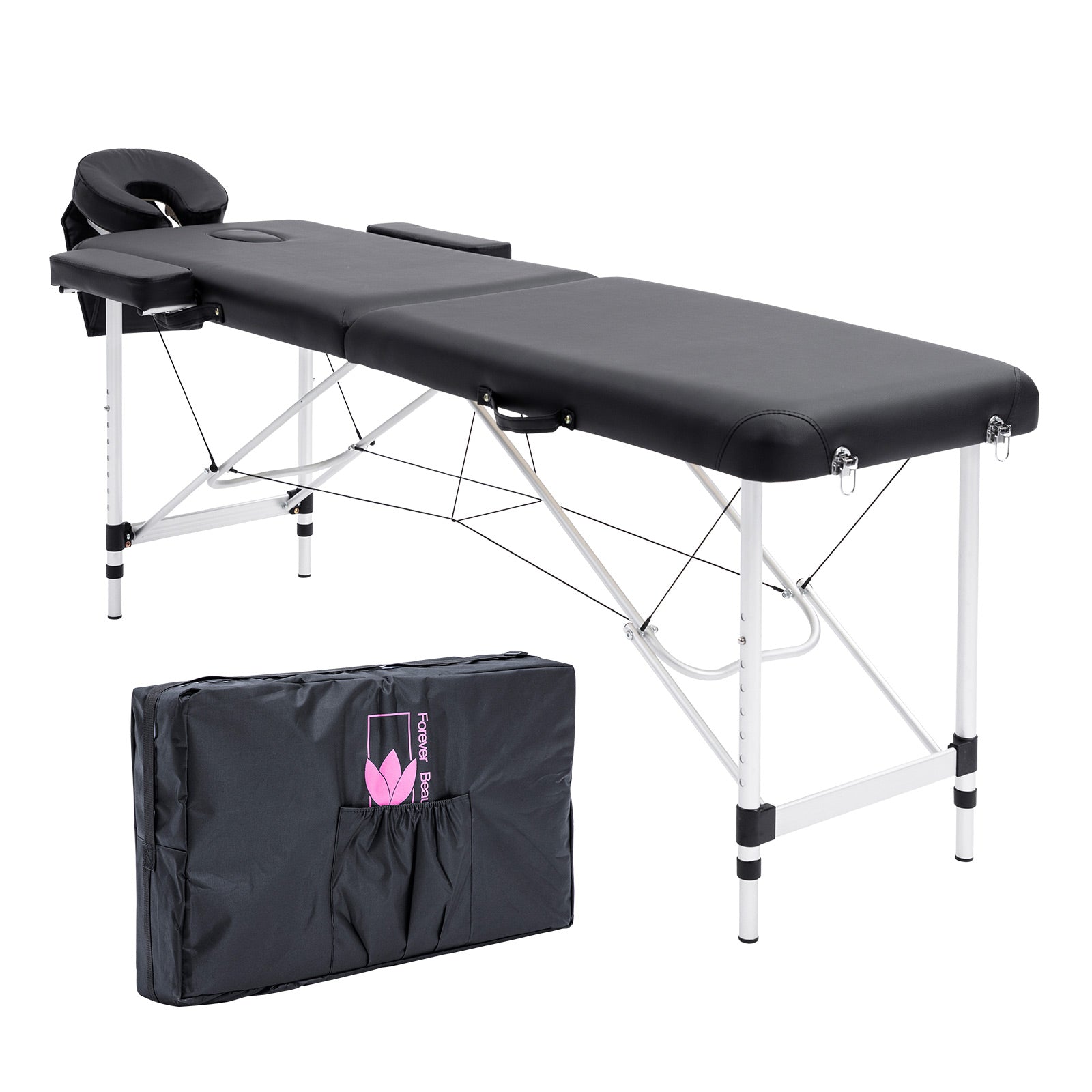 Aluminium Beauty Massage Table Bed 2 Fold 55Cm Black Massage Tables & Chairs