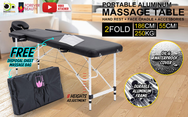 Aluminium Beauty Massage Table Bed 2 Fold 55Cm Black Massage Tables & Chairs
