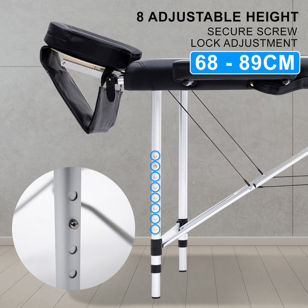 Aluminium Beauty Massage Table Bed 2 Fold 55Cm Black Massage Tables & Chairs