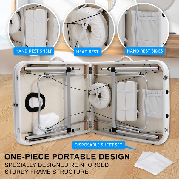 Aluminium Beauty Massage Table Bed 3 Fold 70Cm White Massage Tables & Chairs