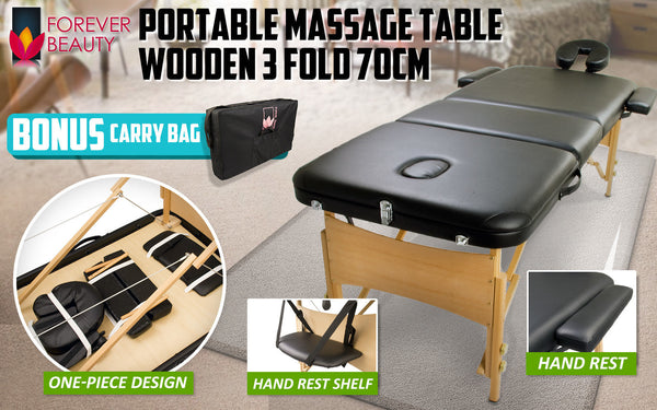 Massage Table Bed 3 Fold 70Cm Black Massage Tables & Chairs