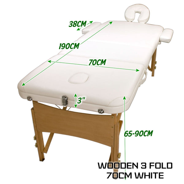 Beauty Massage Table Bed 3 Fold 70Cm White Massage Tables & Chairs