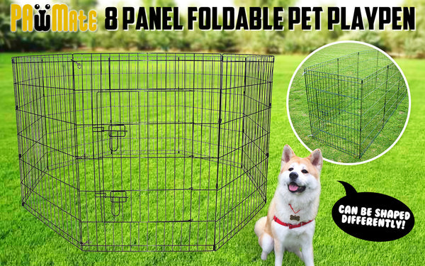 Pet Playpen Foldable Dog Cage 8 Panel 24In With Cover Dog Cages