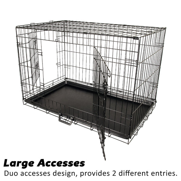 Wire Dog Cage Foldable Crate Kennel 24In With Tray Dog Cages