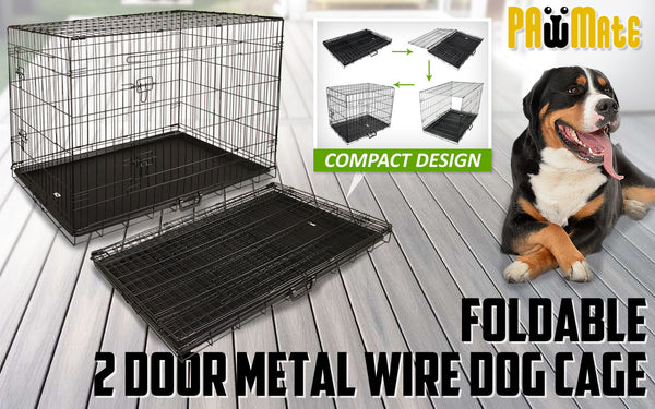 Wire Dog Cage Foldable Crate Kennel 48In With Tray Dog Cages