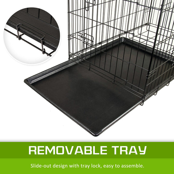 Wire Dog Cage Foldable Crate Kennel 48In With Tray Dog Cages